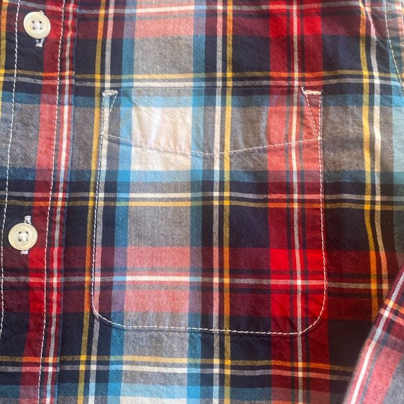 Boys Childrens Place Red Plaid Button Up Long Sleeve Shirt Size L 10/12 Pocket - Picture 5 of 6